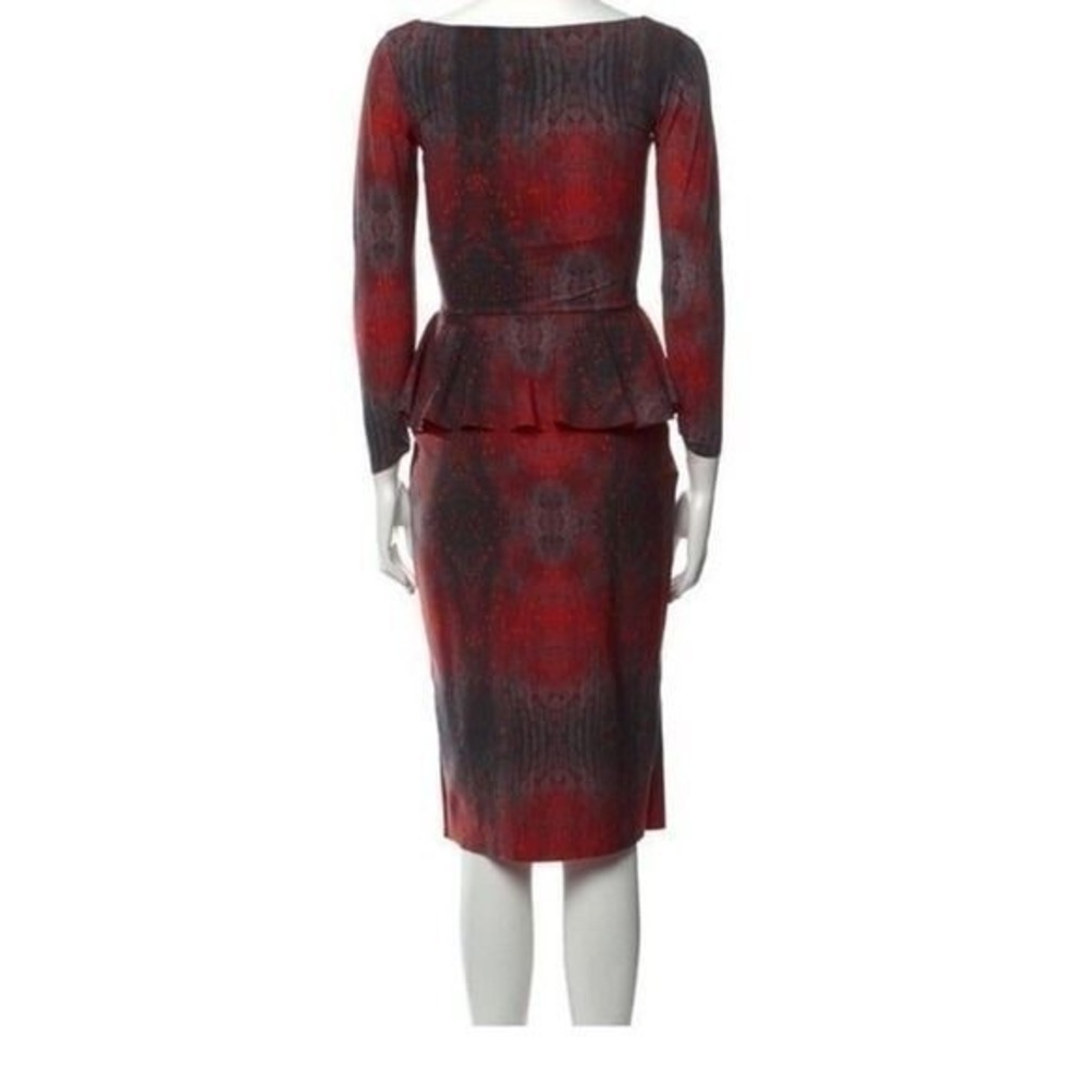 Chiara Boni La Petite Robe Red Grey Abstract Peplum V-Neck Sheath Dress Italy - Picture 10 of 12